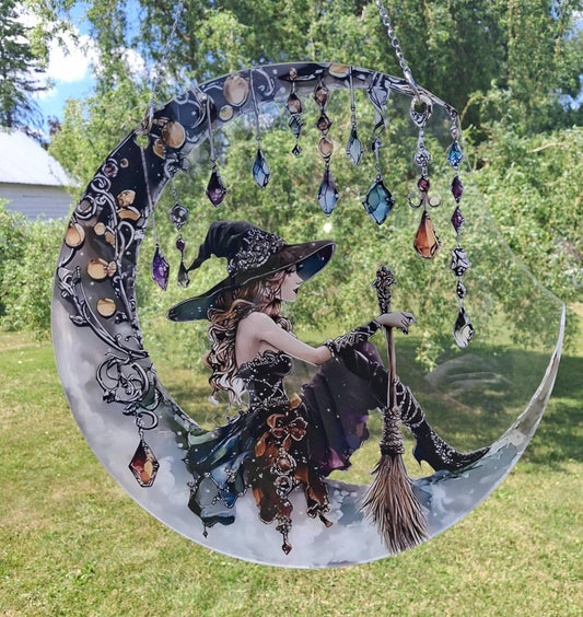 Acrylic Suncatcher - Witch & Gems - Non-Circular Freeform