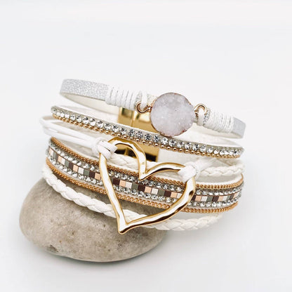 Multi-Layer Heart Charm Bangle Bracelets