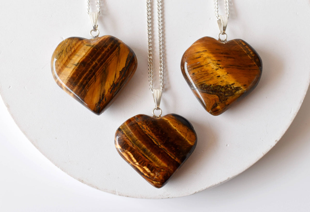Crystal Heart Pendants | Tiger Eye | Healing Stones Jewelry