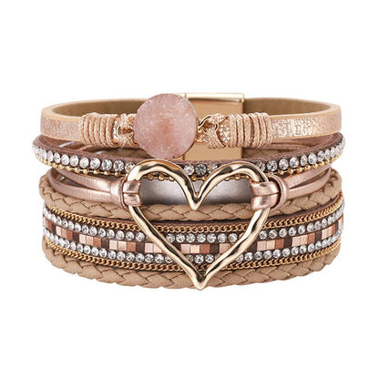 Multi-Layer Heart Charm Bangle Bracelets