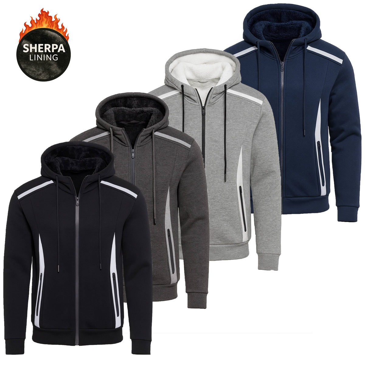 Men's Sherpa Fleece Lined Reflective Tech Zip Hoodie