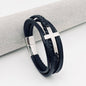 Stainless Steel Cross Multi-Layer Woven Leather Bracelet