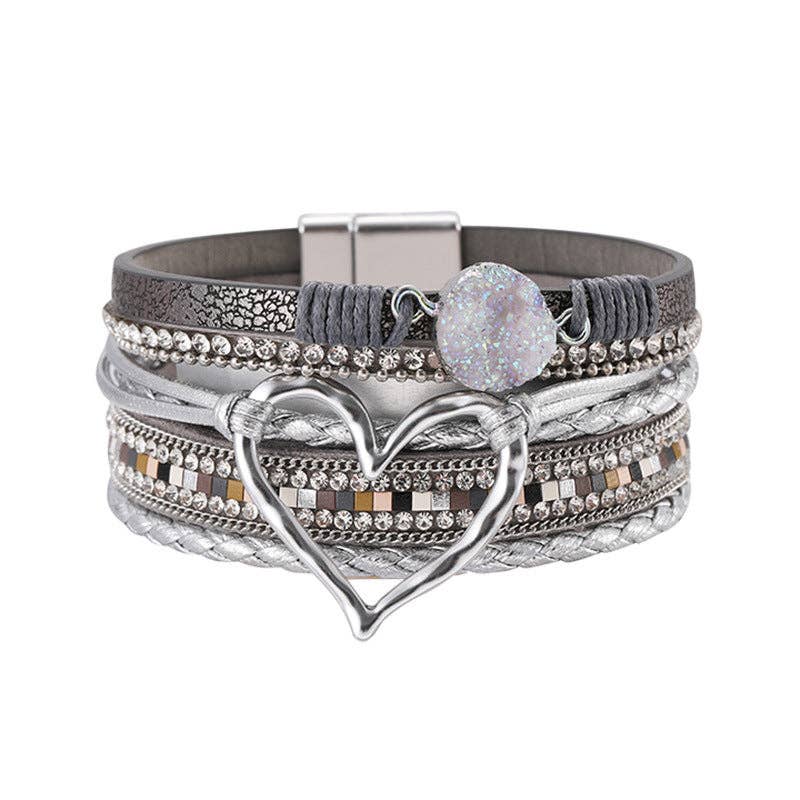 Multi-Layer Heart Charm Bangle Bracelets