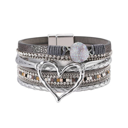 Multi-Layer Heart Charm Bangle Bracelets