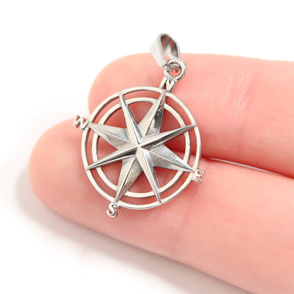 Stainless Steel Compass Rose Pendant for Men & Women