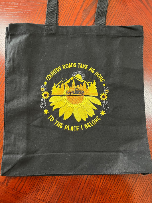 Country Roads Take Me Home Embroidered Tote Bag